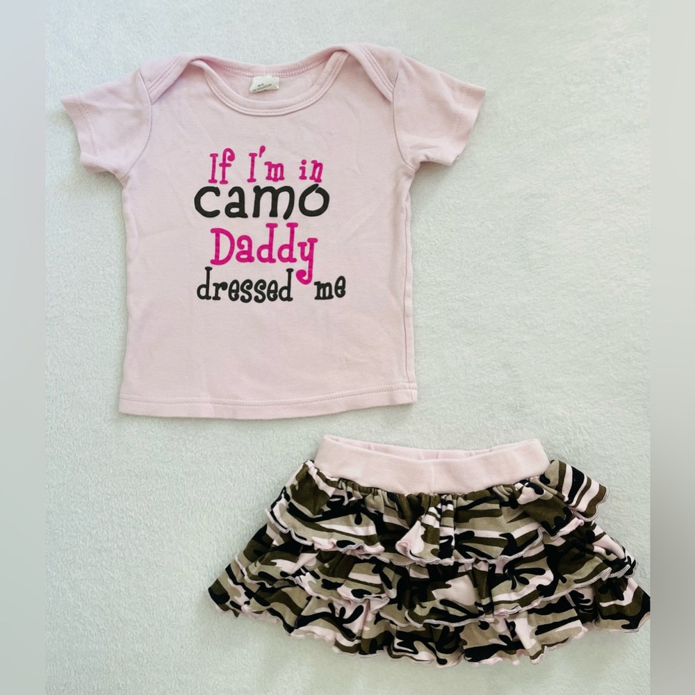 Ella Jackson Baby Girl Outfit 6-12 M T-Shirt Skirt Pink Camouflage Ruffles
